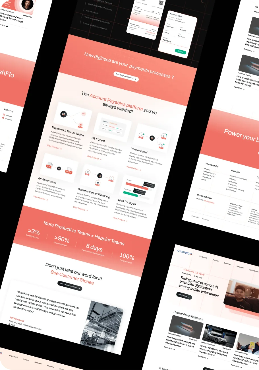 Cashflo working capital landing pages