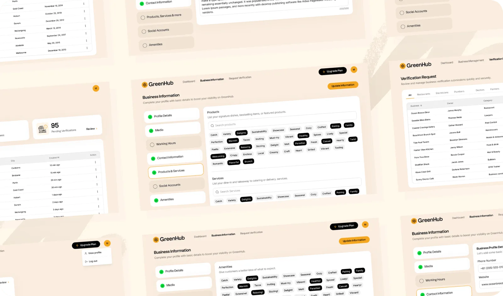 GreenHub business dashboard screens