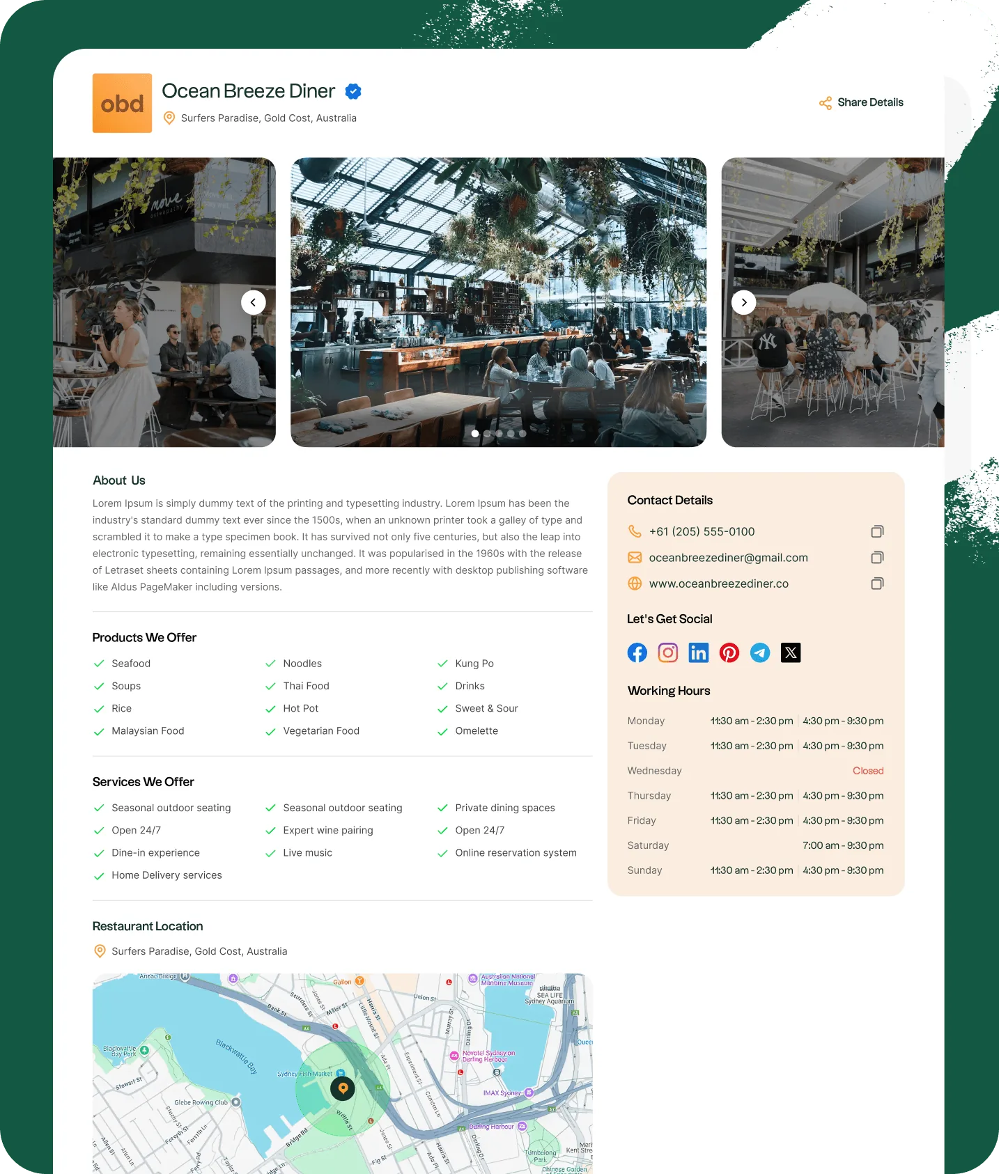 GreenHub business profile page