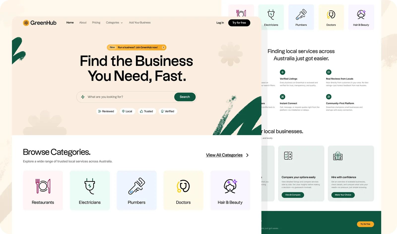 GreenHub homepage browse-by-category modules