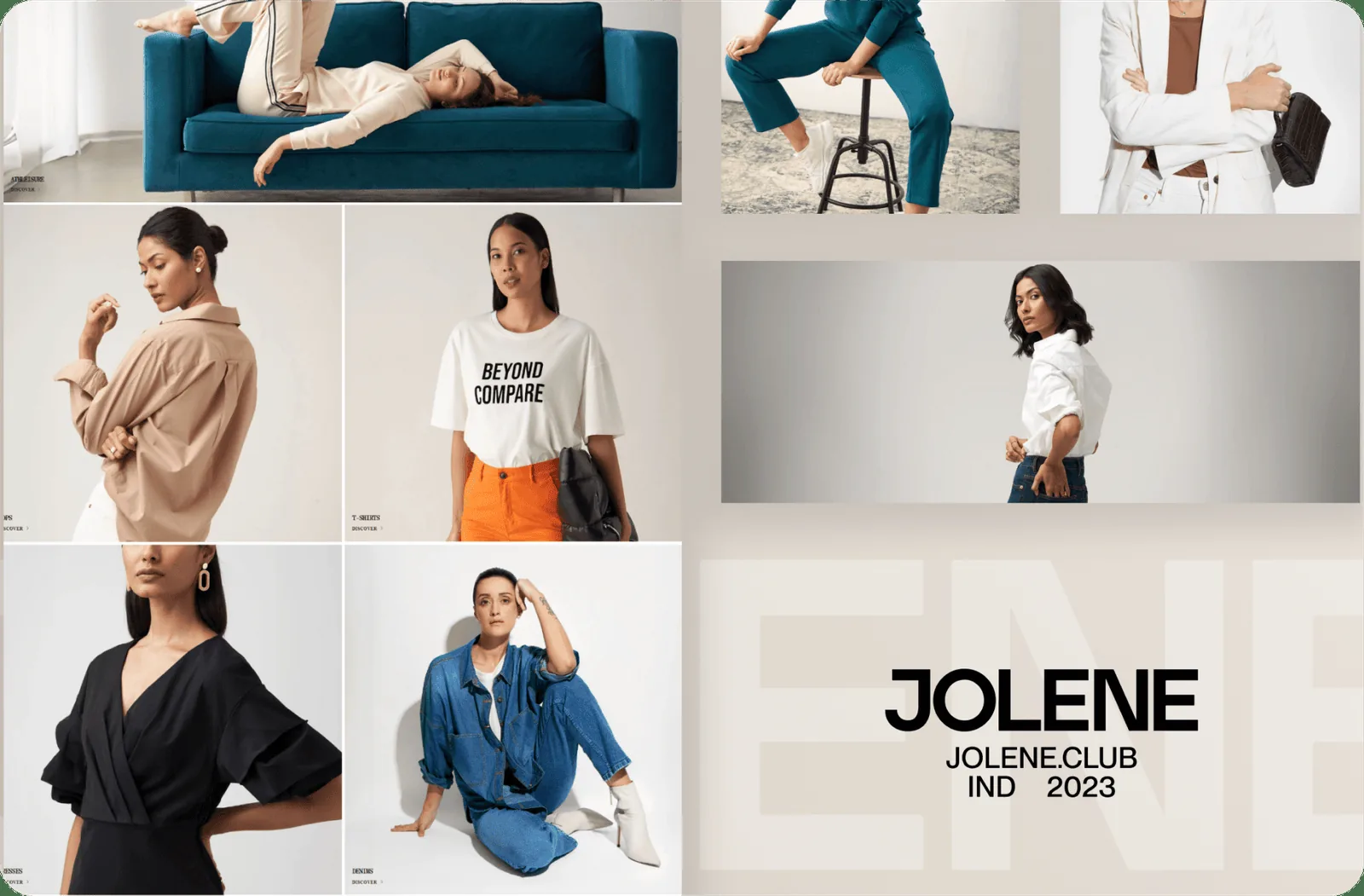 Jolene’s editorial lookbook grid, art-directed shots of the collection styled day to evening