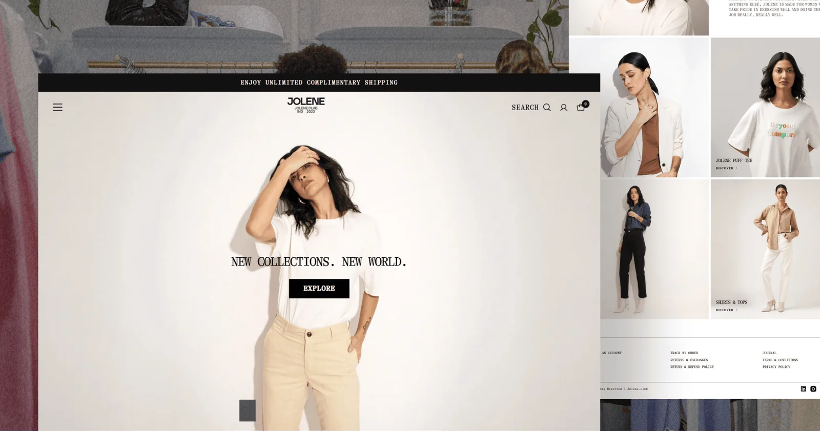 Jolene luxury fashion e-commerce screens across desktop and mobile