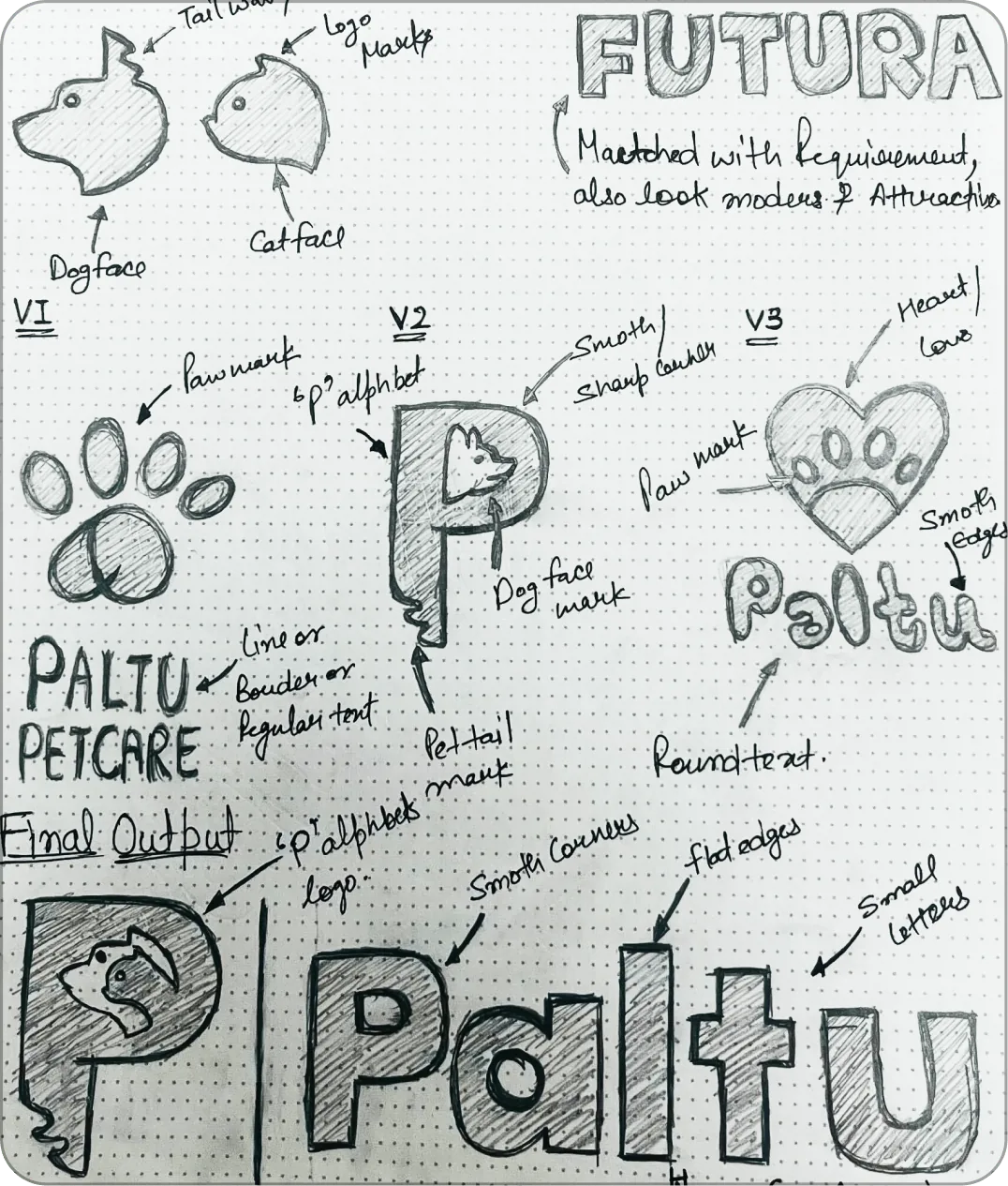 Paltu brand sketchbook and identity exploration