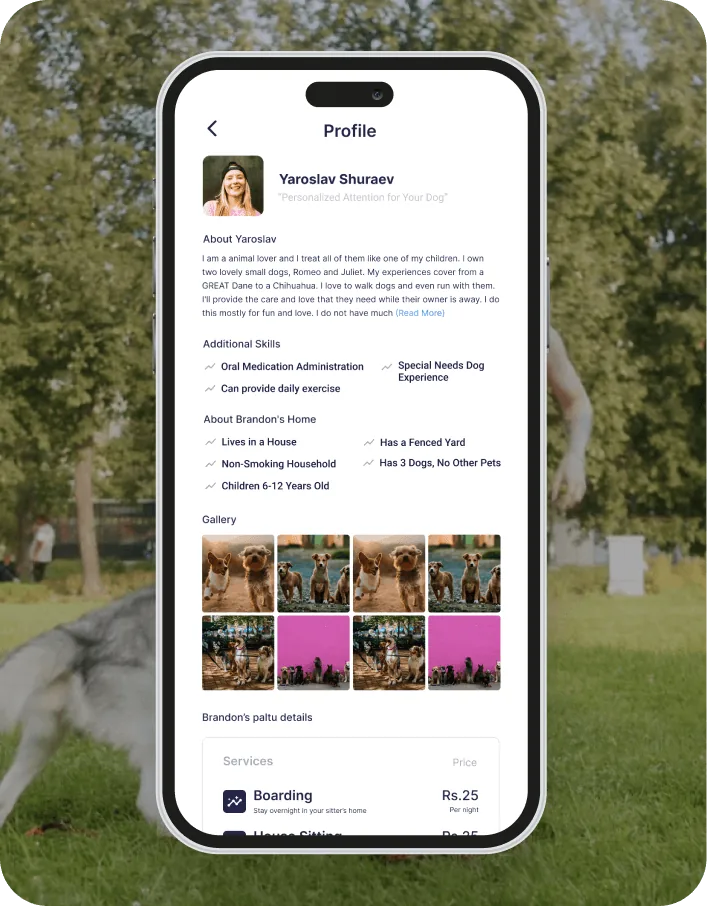 Paltu owner profile screen on mobile