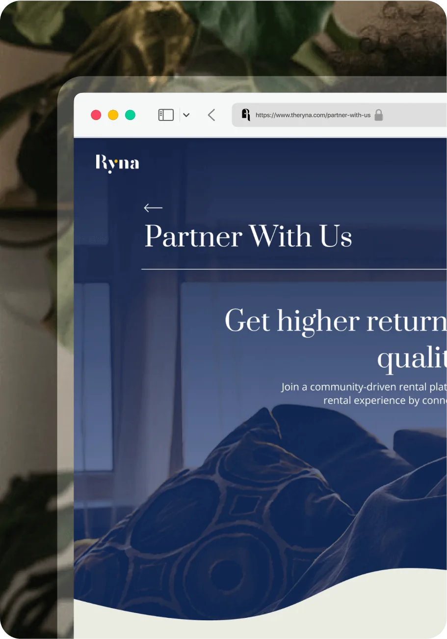 Ryna’s Partner With Us page open in a desktop browser