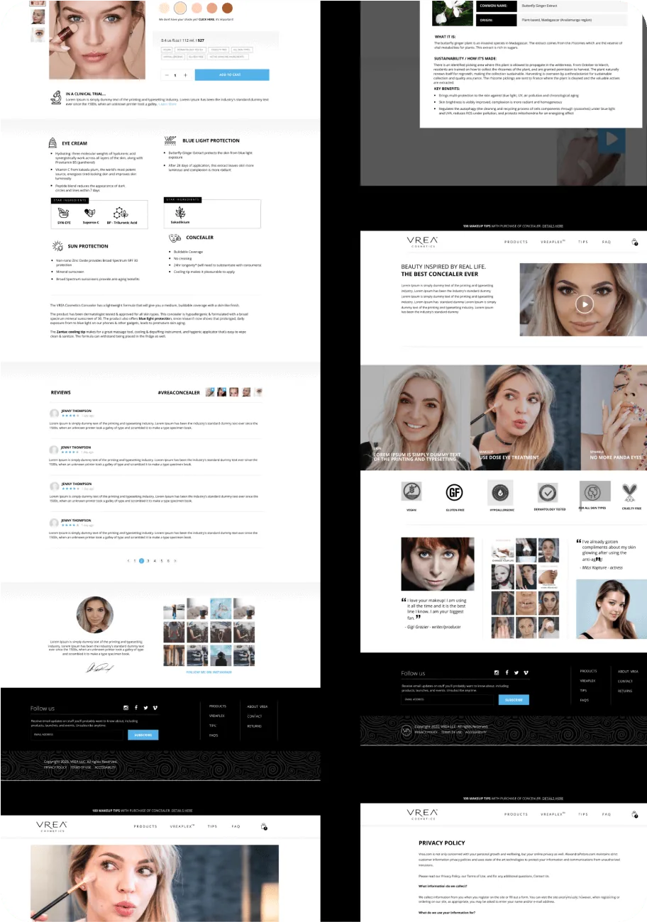 VREA ingredient explainer and customer reviews pages