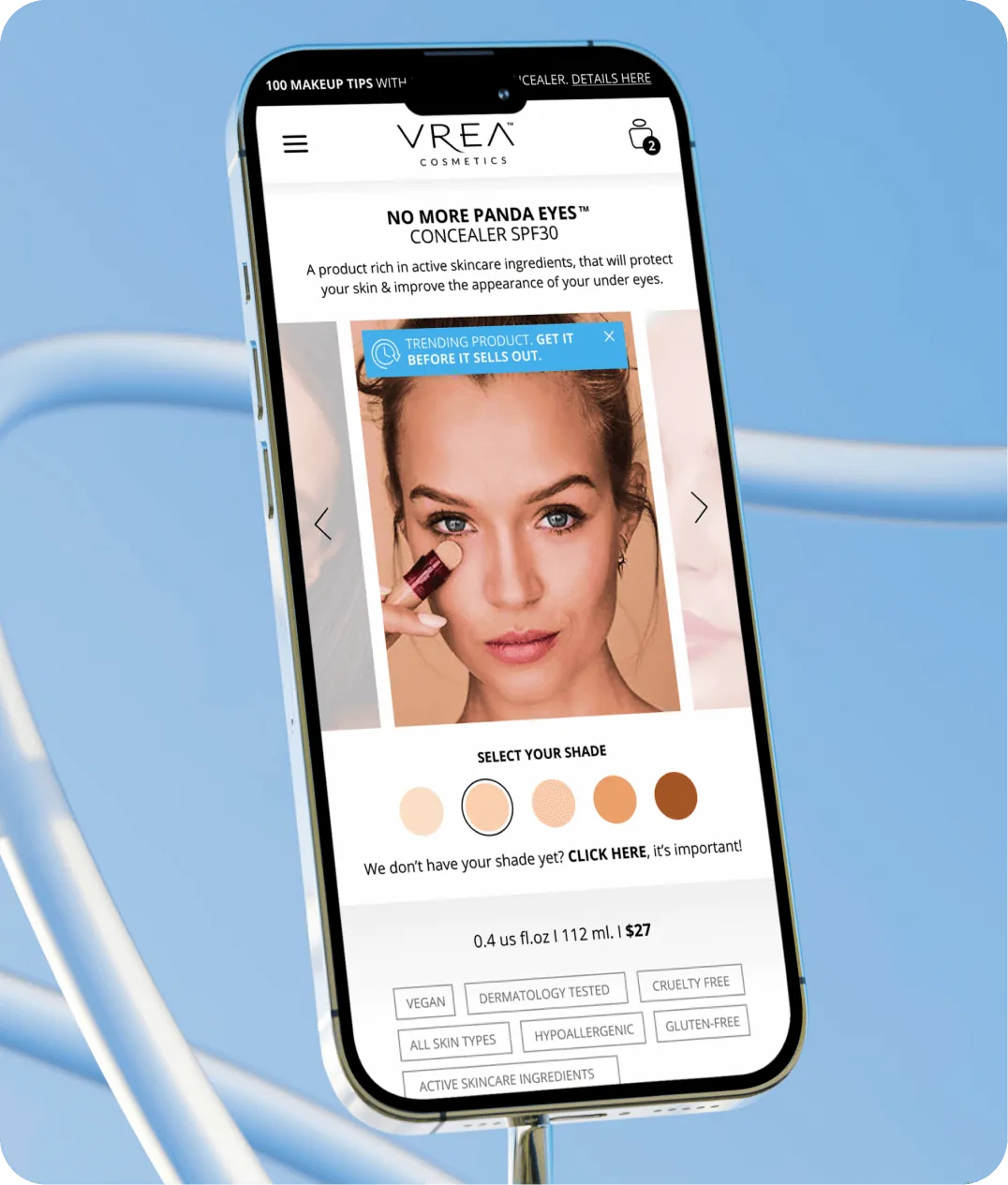 VREA mobile shade selector interface
