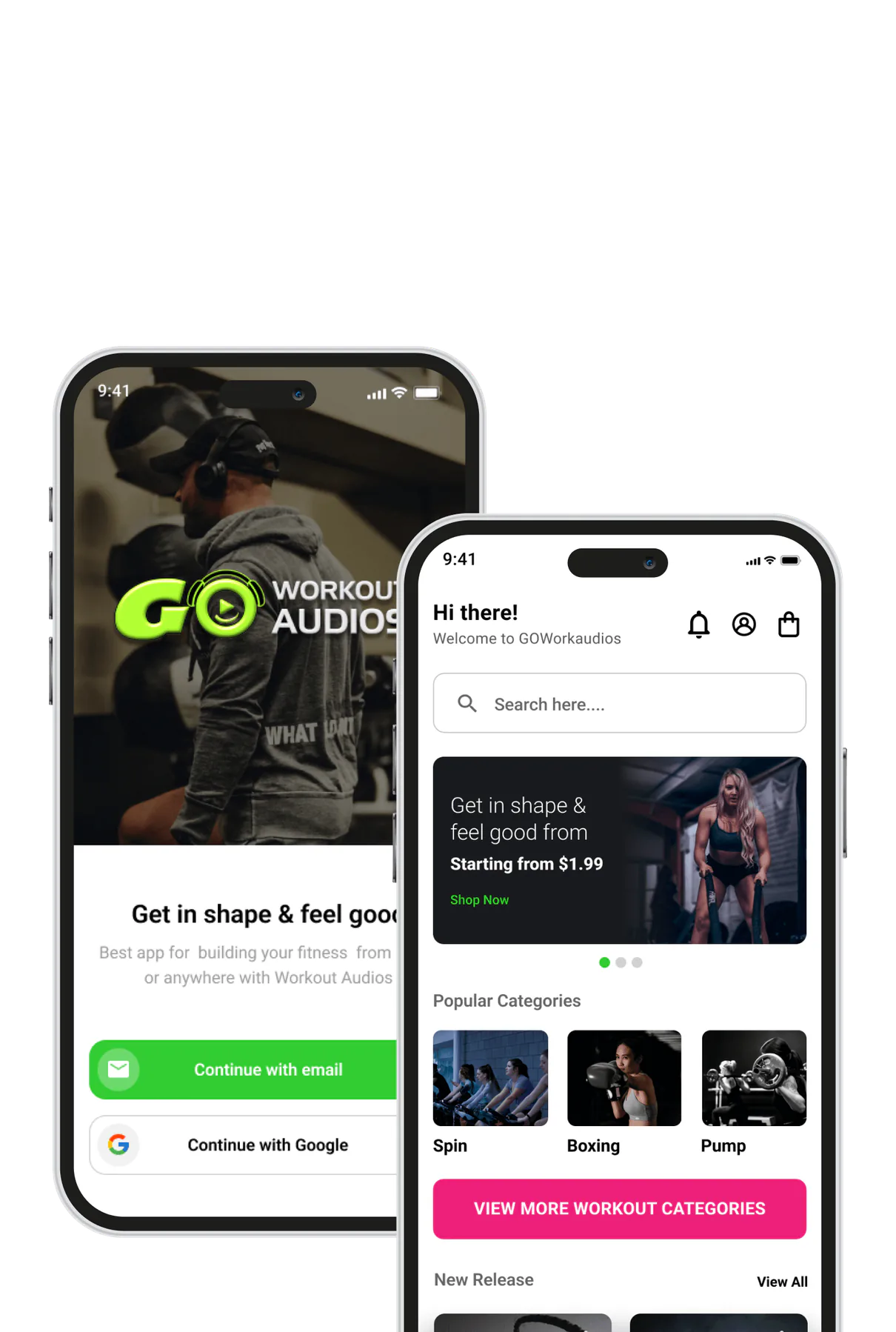 Go Workout Audios app built by PixlerLab